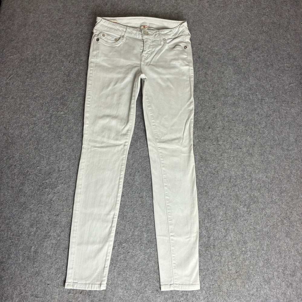 True Religion 27x28 Halle Womens Mid Rise Super Skinny Jeans Off White Cream